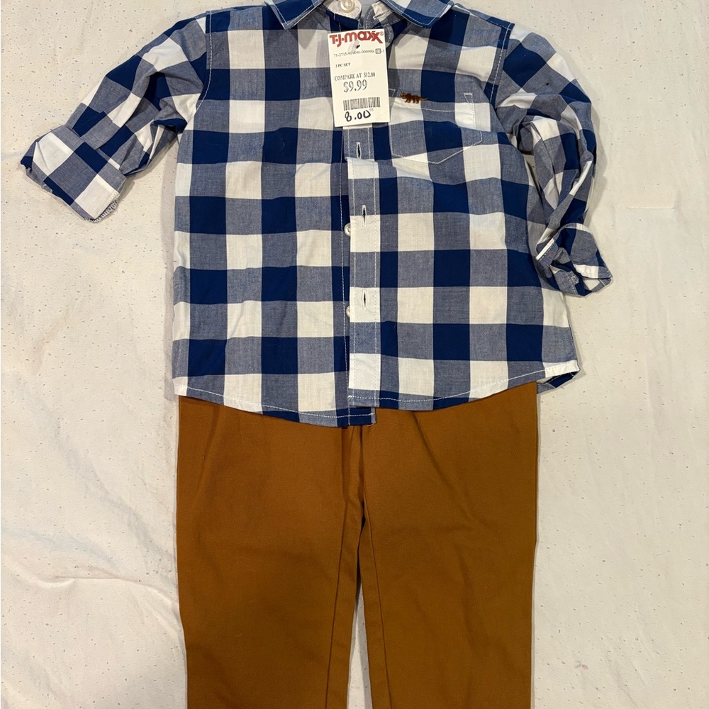 NWT Carter's Navy and White Plaid Button Down Shirt